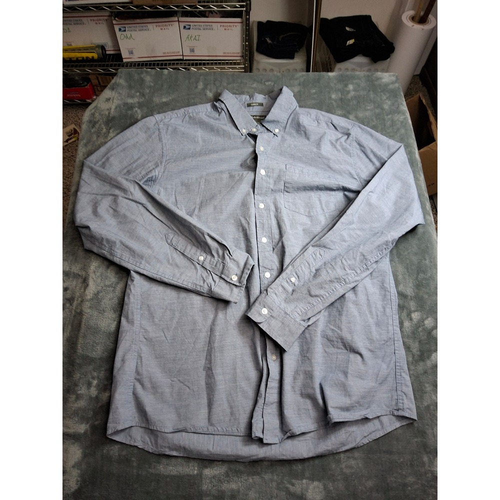 Eddie Bauer Mens Classic Fit Button Down Shirt Blue Textured Long Sleeve TXL